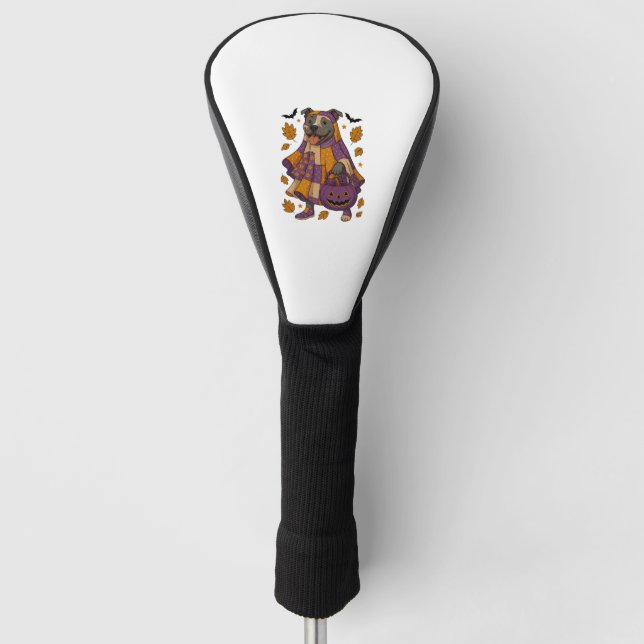 Pitpull Dog Ghost Halloween Golf Head Cover (Front)