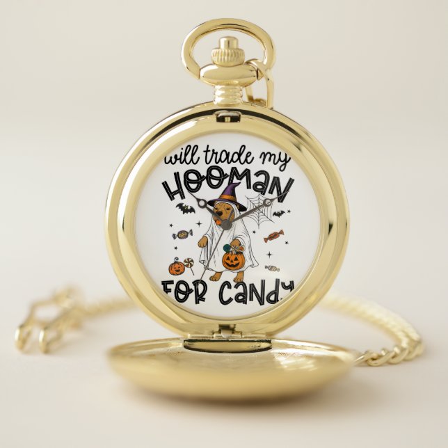 Pitpull Dog Halloween Ghost Spooky Pocket Watch (Inside)