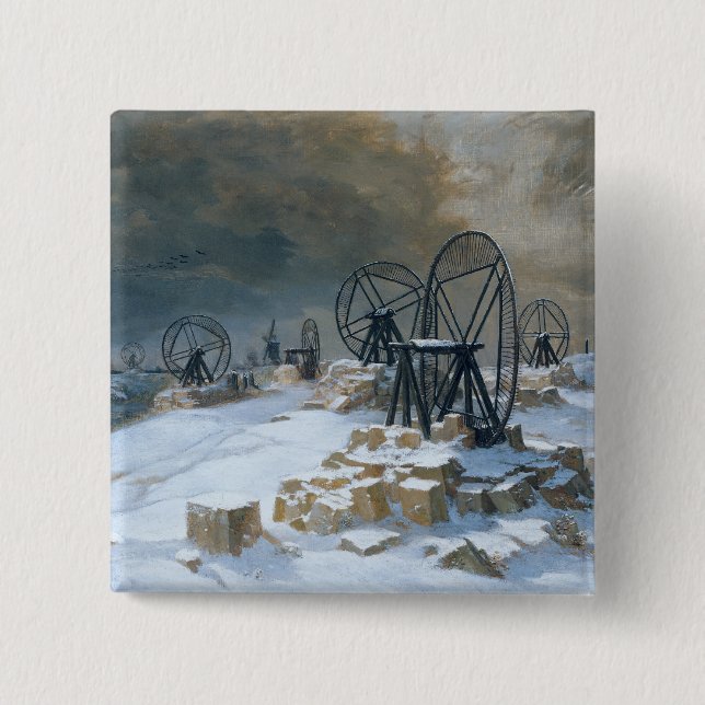 Pits at Gentilly in the Snow, 1879 Pinback Button (Front)