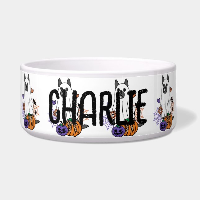 Pitsky Halloween Ghost Dog Bowl (Front)
