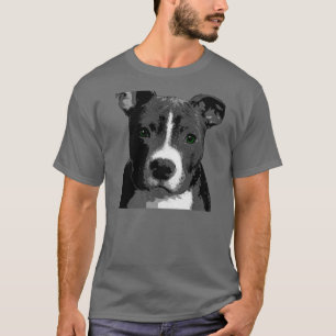 Pitt Bull Dog Big Green Eyes Picture Tee Shirt Top