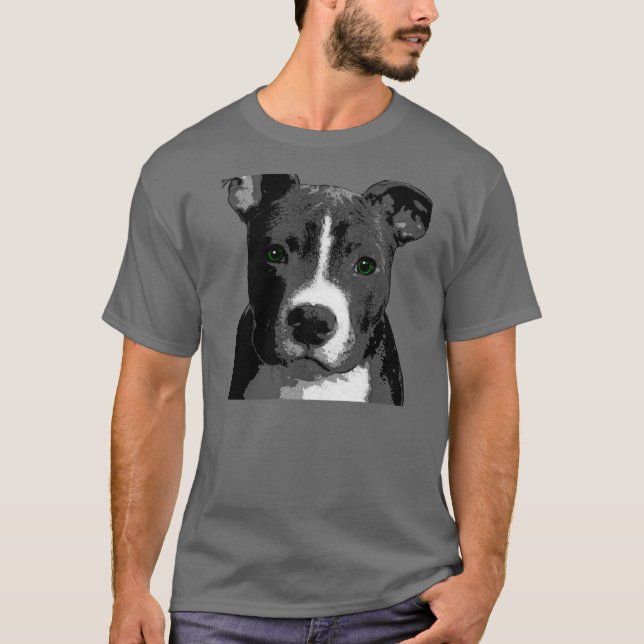 Pitt Bull Dog Big Green Eyes Picture Tee Shirt Top (Front)