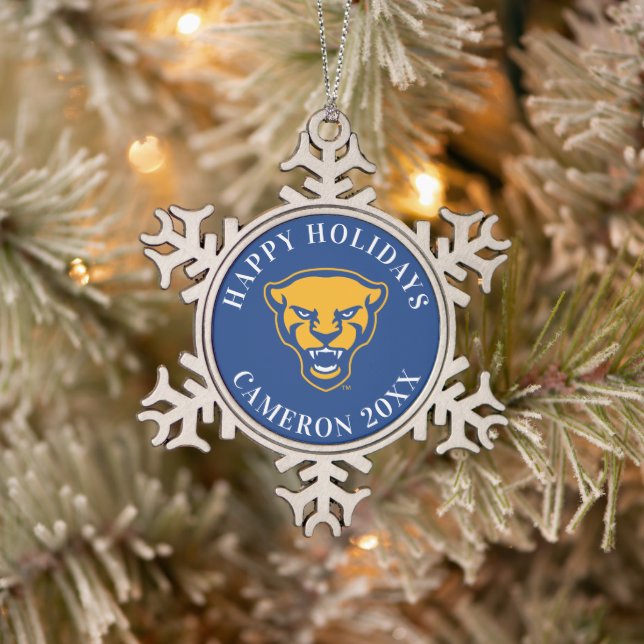 Pitt Panthers Logo Snowflake Pewter Christmas Ornament (Tree)