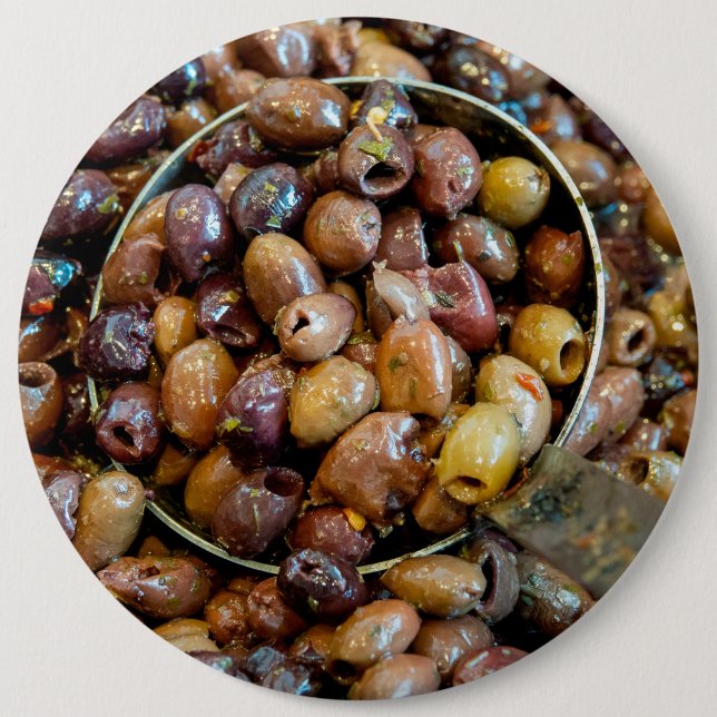 Pitted and Seasoned Black Leccino Olives Button (Front)