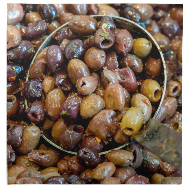 Pitted and Seasoned Black Leccino Olives Cloth Napkin (Front)