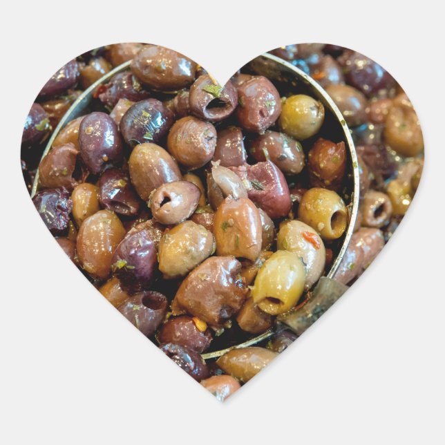Pitted and Seasoned Black Leccino Olives Heart Sticker (Front)
