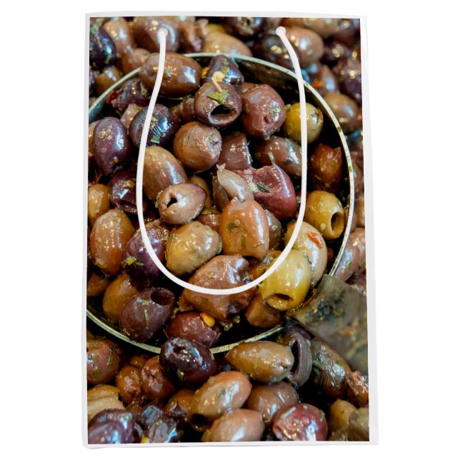 Pitted and Seasoned Black Leccino Olives Medium Gift Bag (Front)