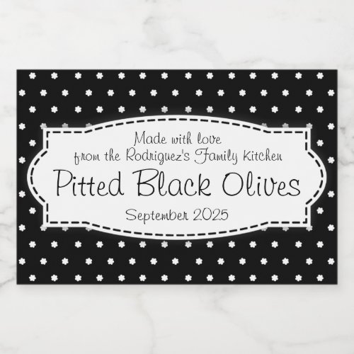 Pitted black olives polka flower label