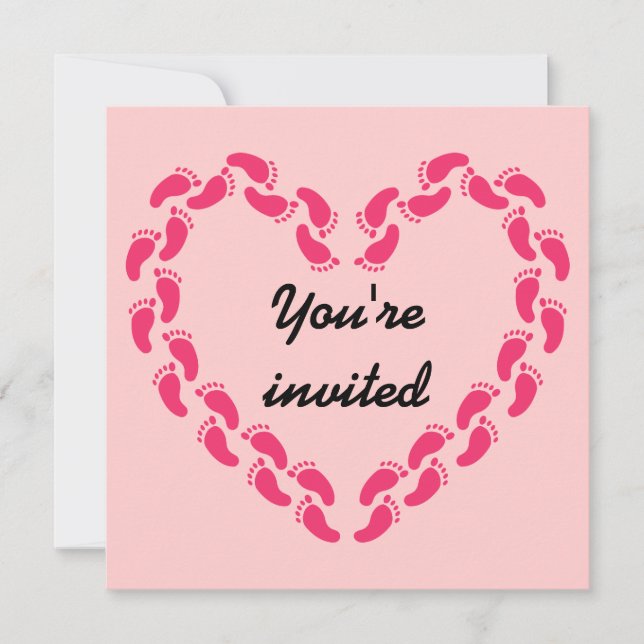 Pitter patter of little feet foot prints(Pink) Invitation (Front)