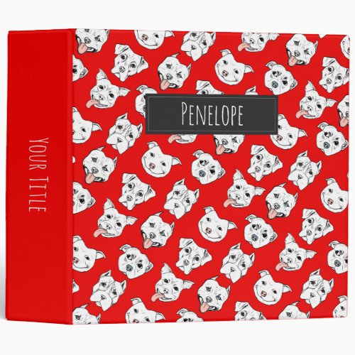 Pittie Dog Face Pattern  Add Your Name 3 Ring Binder