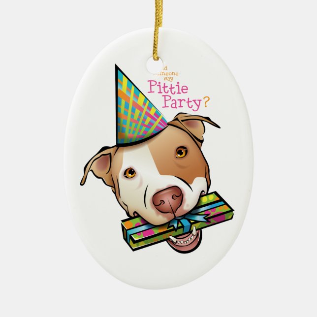 Pittie Party Ceramic Ornament (Front)