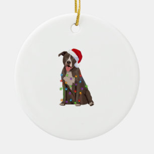 Pittie Pitbull Christmas Lights Xmas Dog Lover  Ceramic Ornament