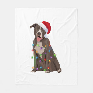 Pittie Pitbull Christmas Lights Xmas Dog Lover Fleece Blanket