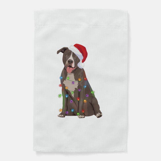 Pittie Pitbull Christmas Lights Xmas Dog Lover  Garden Flag (Front)