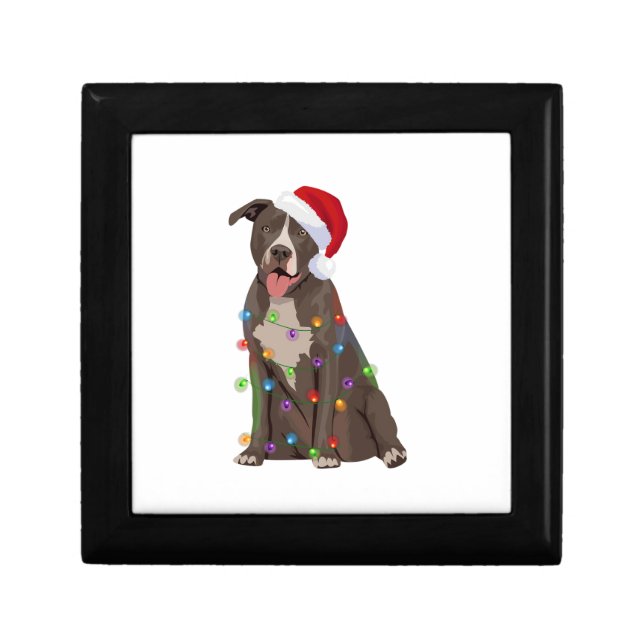 Pittie Pitbull Christmas Lights Xmas Dog Lover  Gift Box (Front)