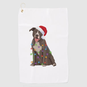 Pittie Pitbull Christmas Lights Xmas Dog Lover Golf Towel