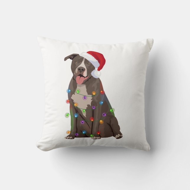 Pittie Pitbull Christmas Lights Xmas Dog Lover  Throw Pillow (Front)