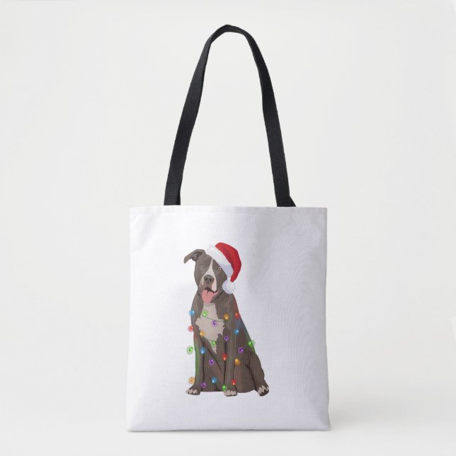 Pittie Pitbull Christmas Lights Xmas Dog Lover  Tote Bag (Front)