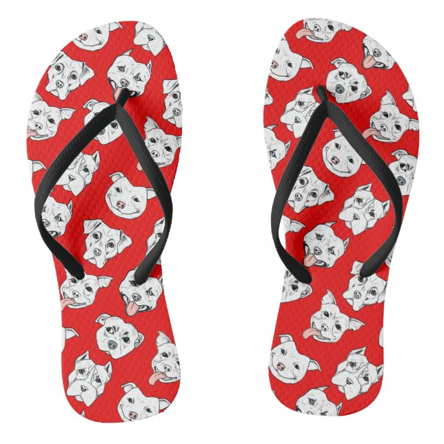"Pittie Pittie Please!" Dog Drawing Pattern Flip Flops (Footbed)