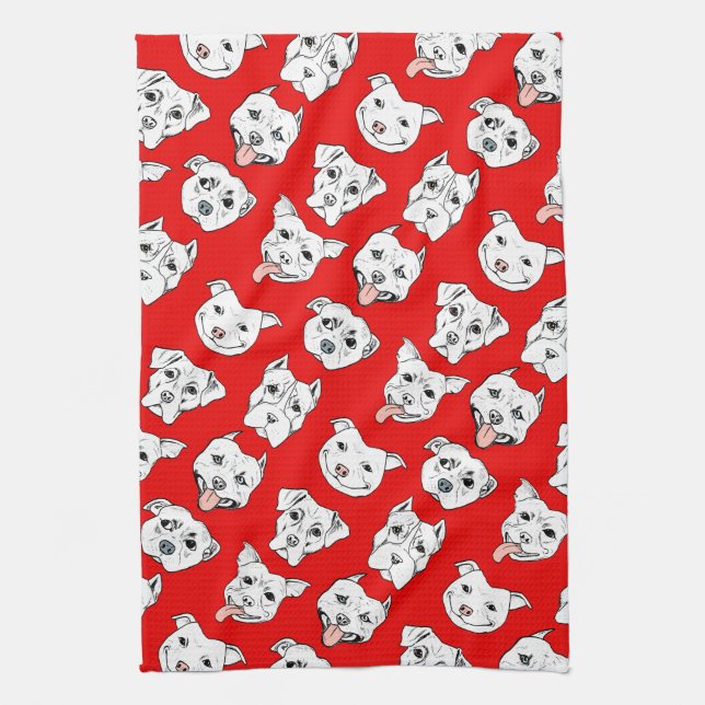 "Pittie Pittie Please!" Dog Illustration Pattern Kitchen Towel (Vertical)