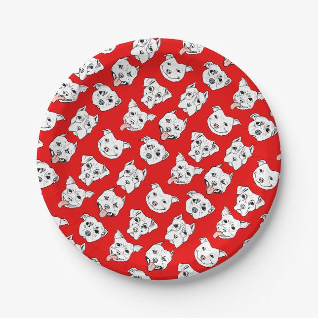 "Pittie Pittie Please!" Dog Illustration Pattern Paper Plates (Front)