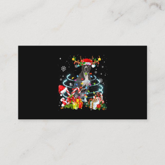 Pittie Reindeer Christmas Tree Lights Pajama Dog X Business Card (Front)