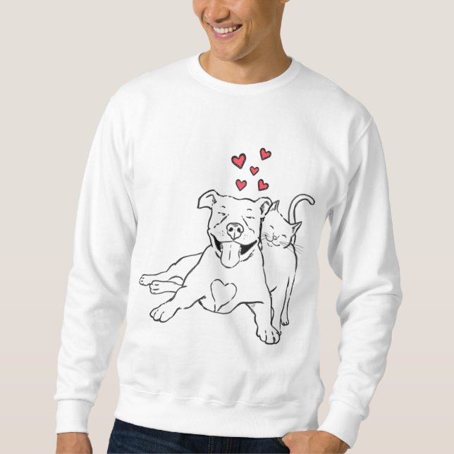 Pitties and Kitties, Dog and Cat Lover, Pitbull Mo Sweatshirt (Front)