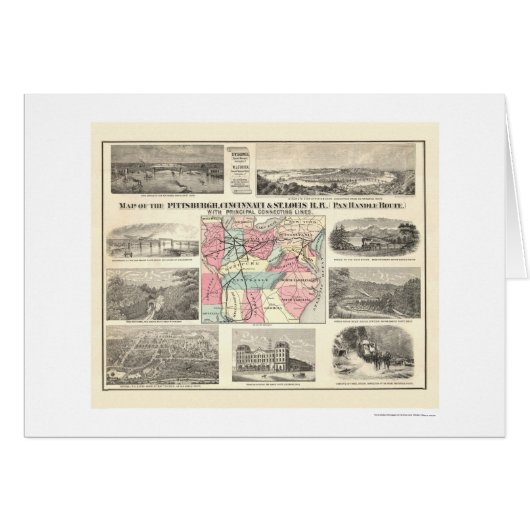 Pittsburg Cincinnati Railroad Map 1877 Cards (Front Horizontal)