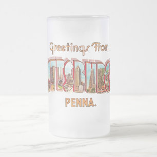Pittsburg Greeting Frosted Glass Beer Mug