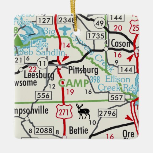 Pittsburg TX Road Map Ceramic Ornament