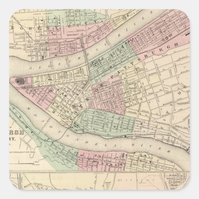 Pittsburgh and Allegheny, Pennsylvania Square Sticker (Front)