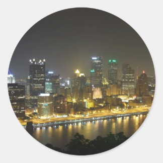 Pittsburgh at night classic round sticker