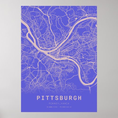 Pittsburgh Blue City Map Poster