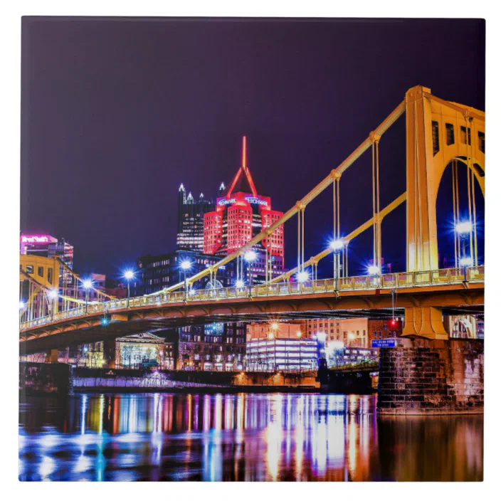 Blechschild XXL Fernweh Stadt  Pittsburgh City of Bridges 