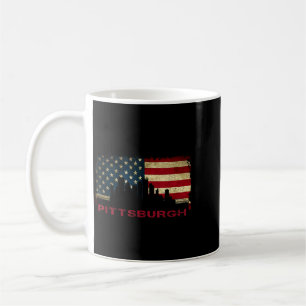 Pittsburgh city skyline art usa flag steel city coffee mug