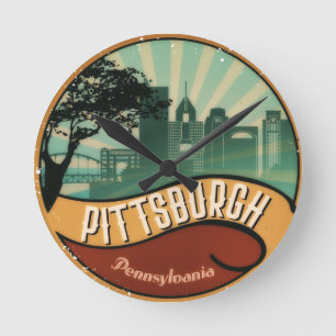 Pittsburgh City Skyline Retro Vintage Wall Clock