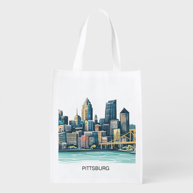 Pittsburgh Cityscape Grocery Bag (Back)