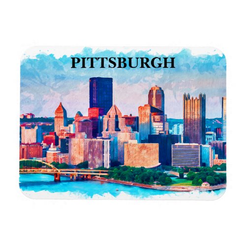 Pittsburgh Cityscape Watercolor Painting Magnet