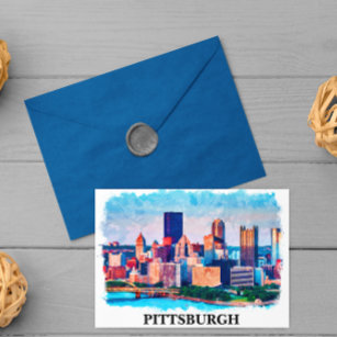 Pittsburgh Cityscape Watercolor Painting Postcard
