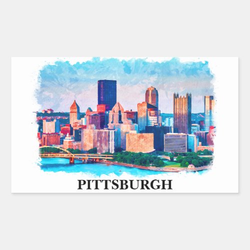 Pittsburgh Cityscape Watercolor Painting Rectangular Sticker