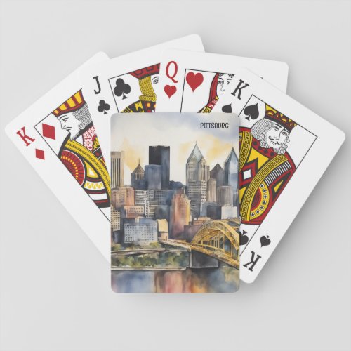 Pittsburgh Cityscape watercolor Poker Cards