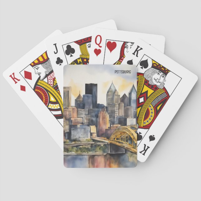 Pittsburgh Cityscape watercolor Poker Cards (Back)
