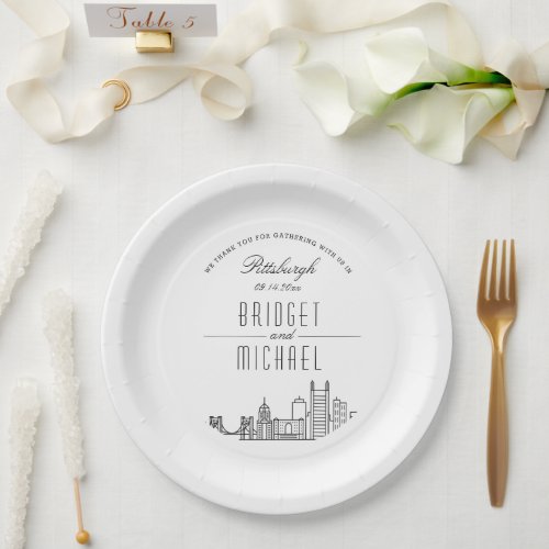 Pittsburgh Deco Skyline  Wedding Event Paper Plates