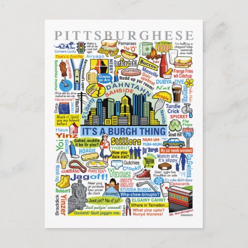Pittsburgh Language Fun Pittsburghese Artwork Postcard