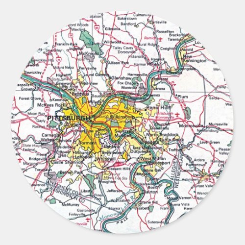 Pittsburgh Map Classic Round Sticker