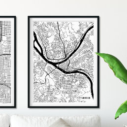 Pittsburgh Map, Contemporary Black and White Map Poster