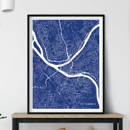 Pittsburgh Map, Simple Navy Blue Line Map Poster
