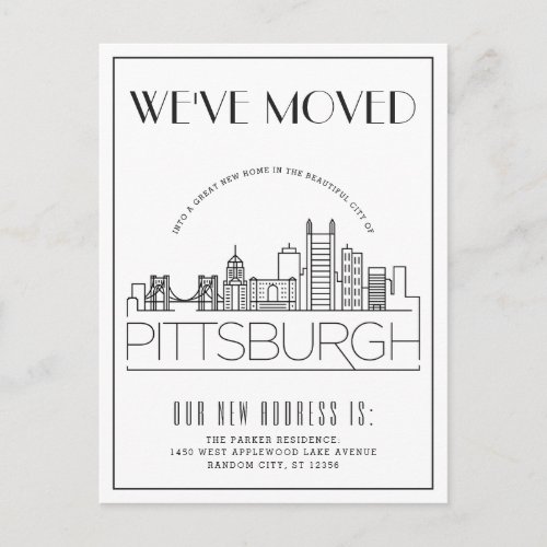 Pittsburgh Modern Deco  Change of Address  Announcement Postcard