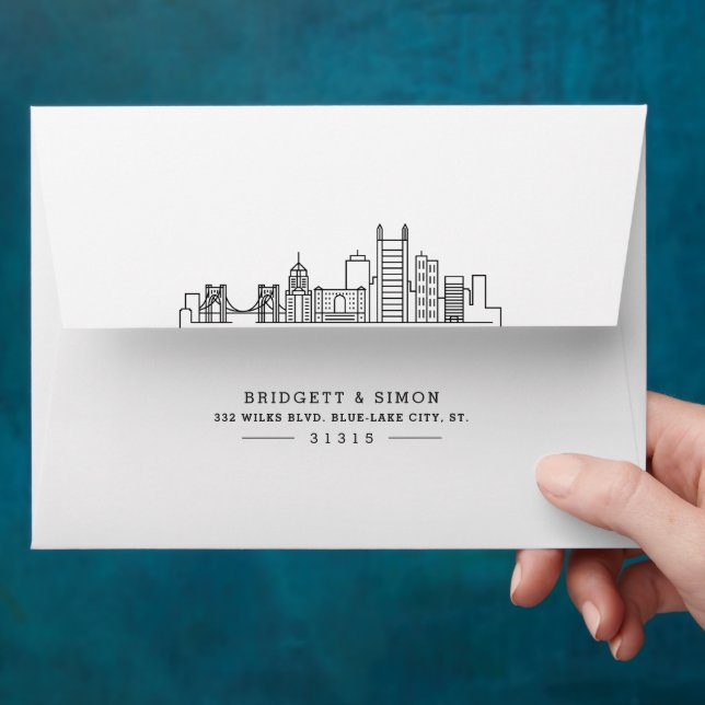 Pittsburgh Modern Deco Skyline | Pre-addressed Envelope (Hand)