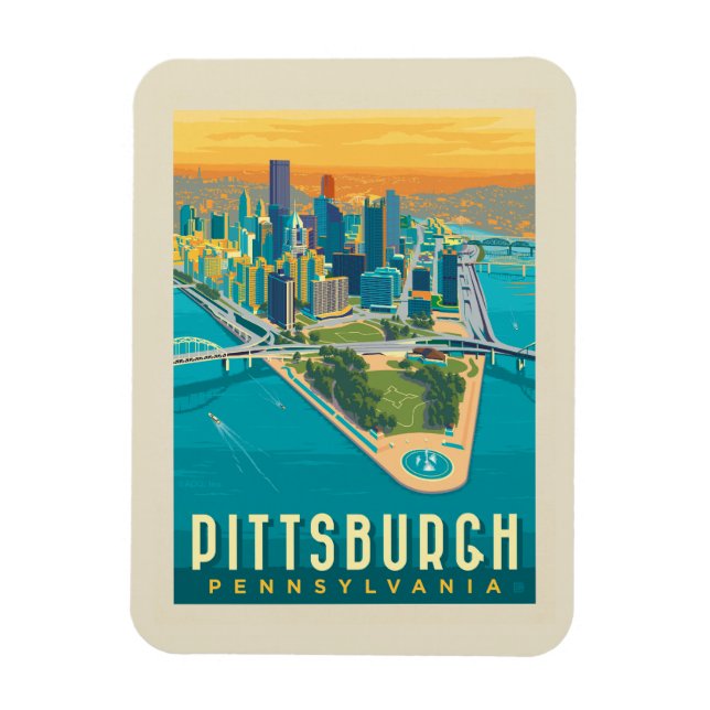 Pittsburgh, PA | Bird's Eye View Magnet (Vertical)
